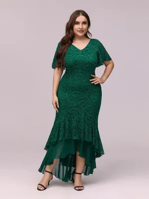 Dainty V Neck Mermaid Tea Length Plus Size Party Dresses