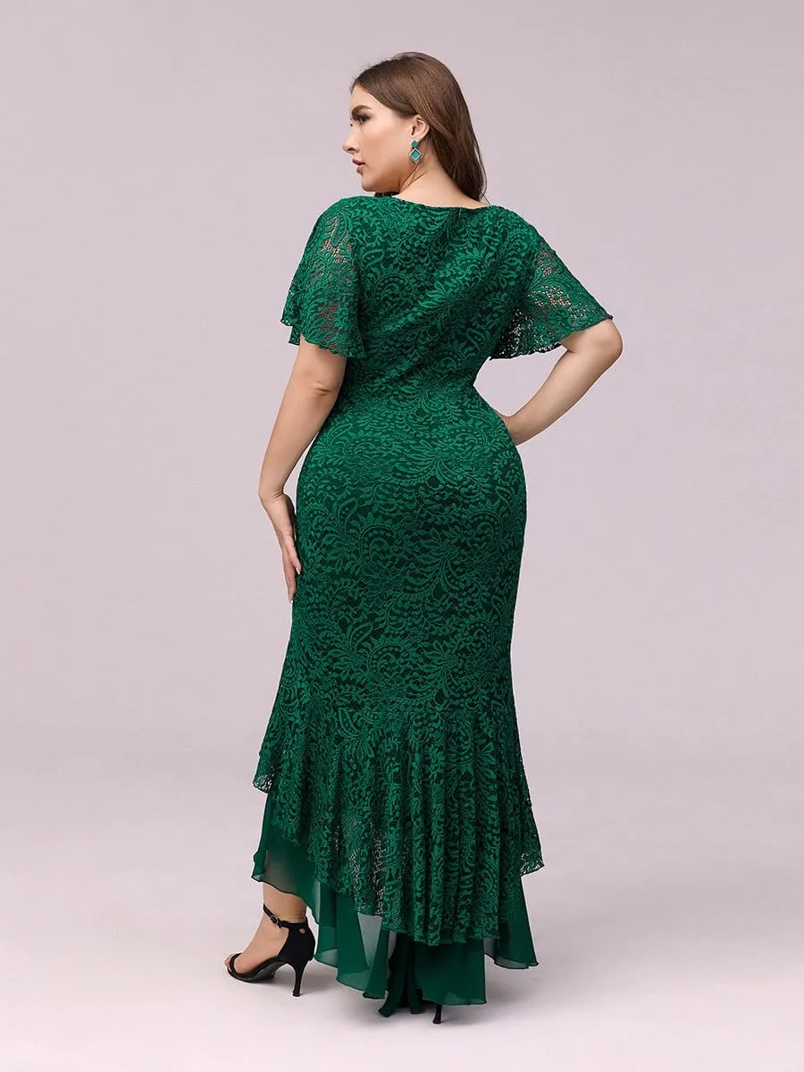Dainty V Neck Mermaid Tea Length Plus Size Party Dresses