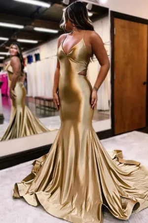 Elegant Long Mermaid V-neck Backless Formal Prom Dresses