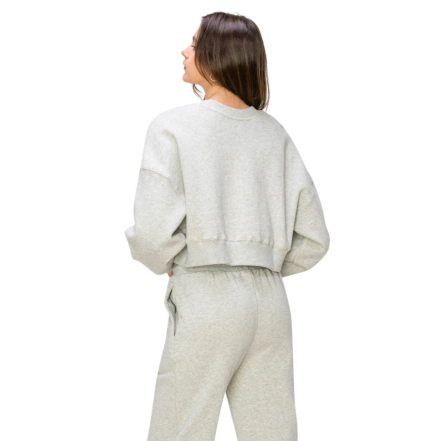 Embroidered Long Sleeve Cropped Sweatshirt - Heather Grey