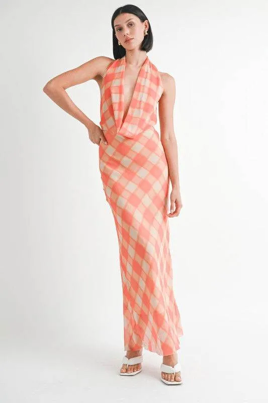 Emory Park Halter Maxi Satin Dress With Open Back