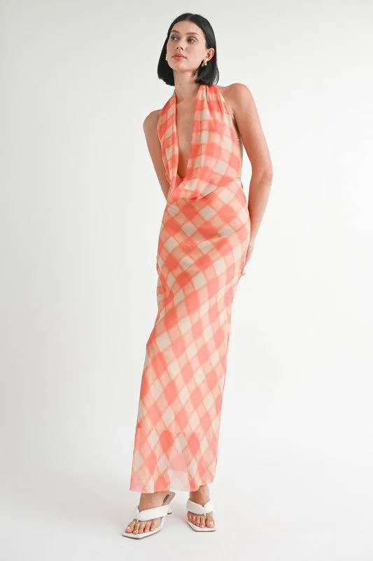 Emory Park Halter Maxi Satin Dress With Open Back