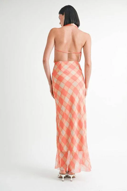 Emory Park Halter Maxi Satin Dress With Open Back