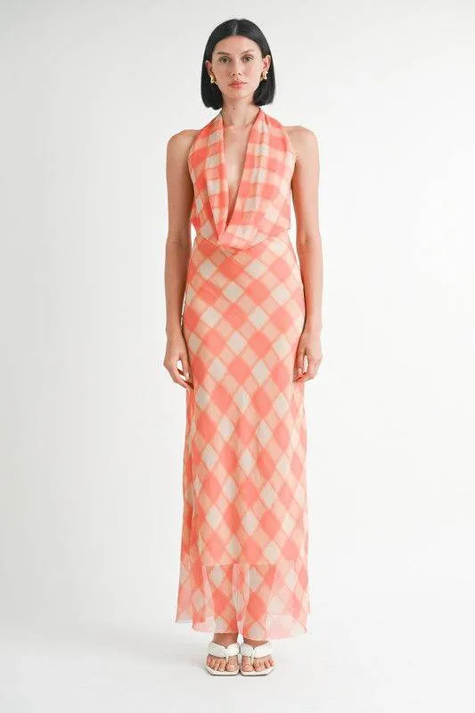 Emory Park Halter Maxi Satin Dress With Open Back
