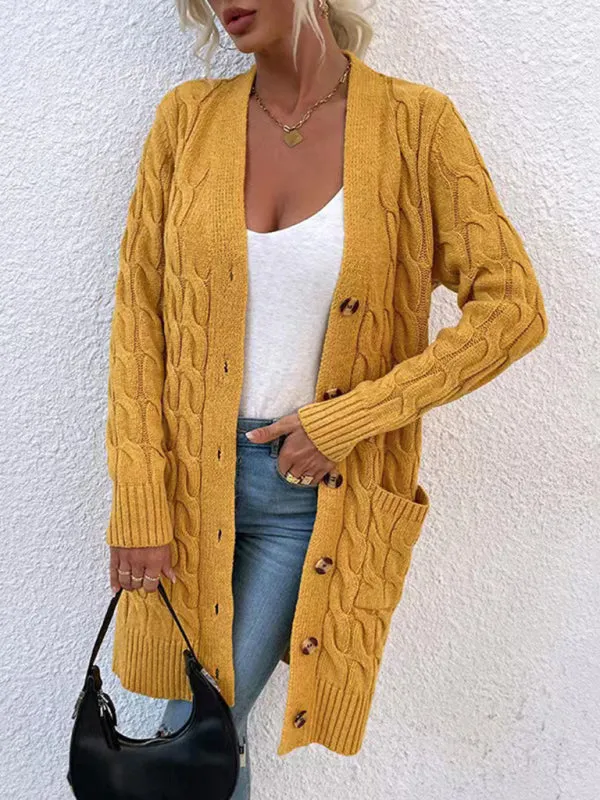 Fashionable Long Single-breasted Casual Cardigan Sweater