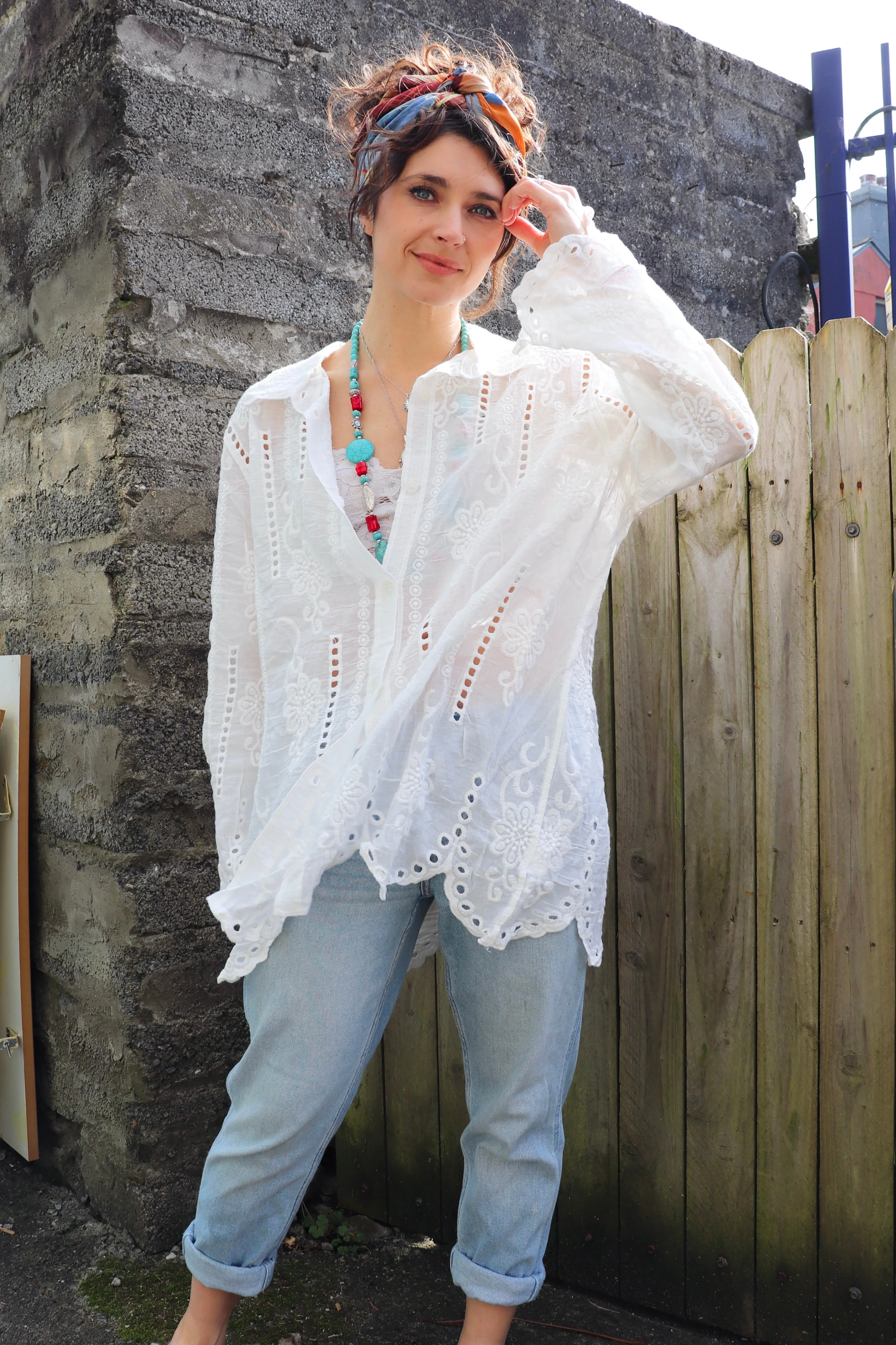Floral broderie shirt