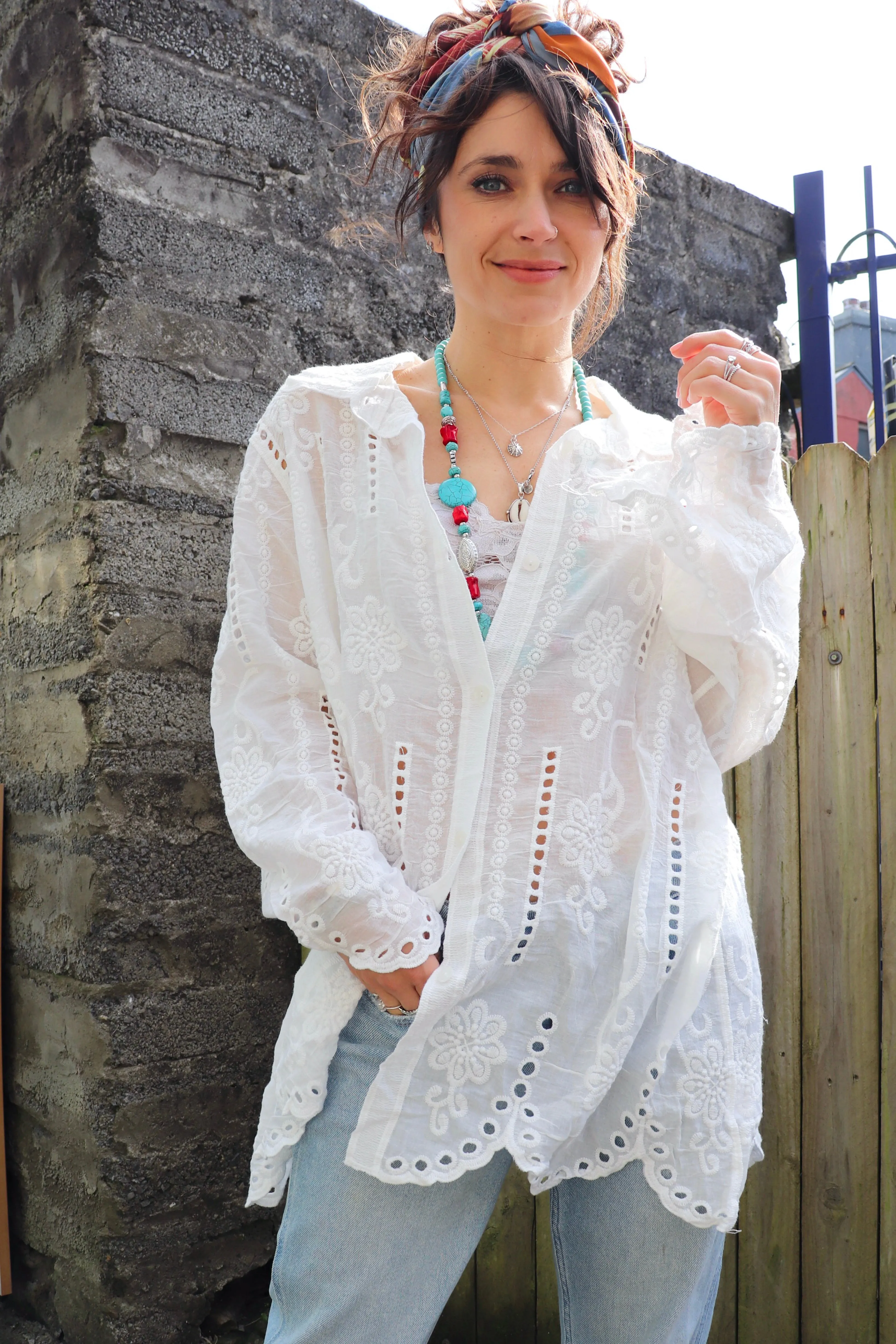 Floral broderie shirt