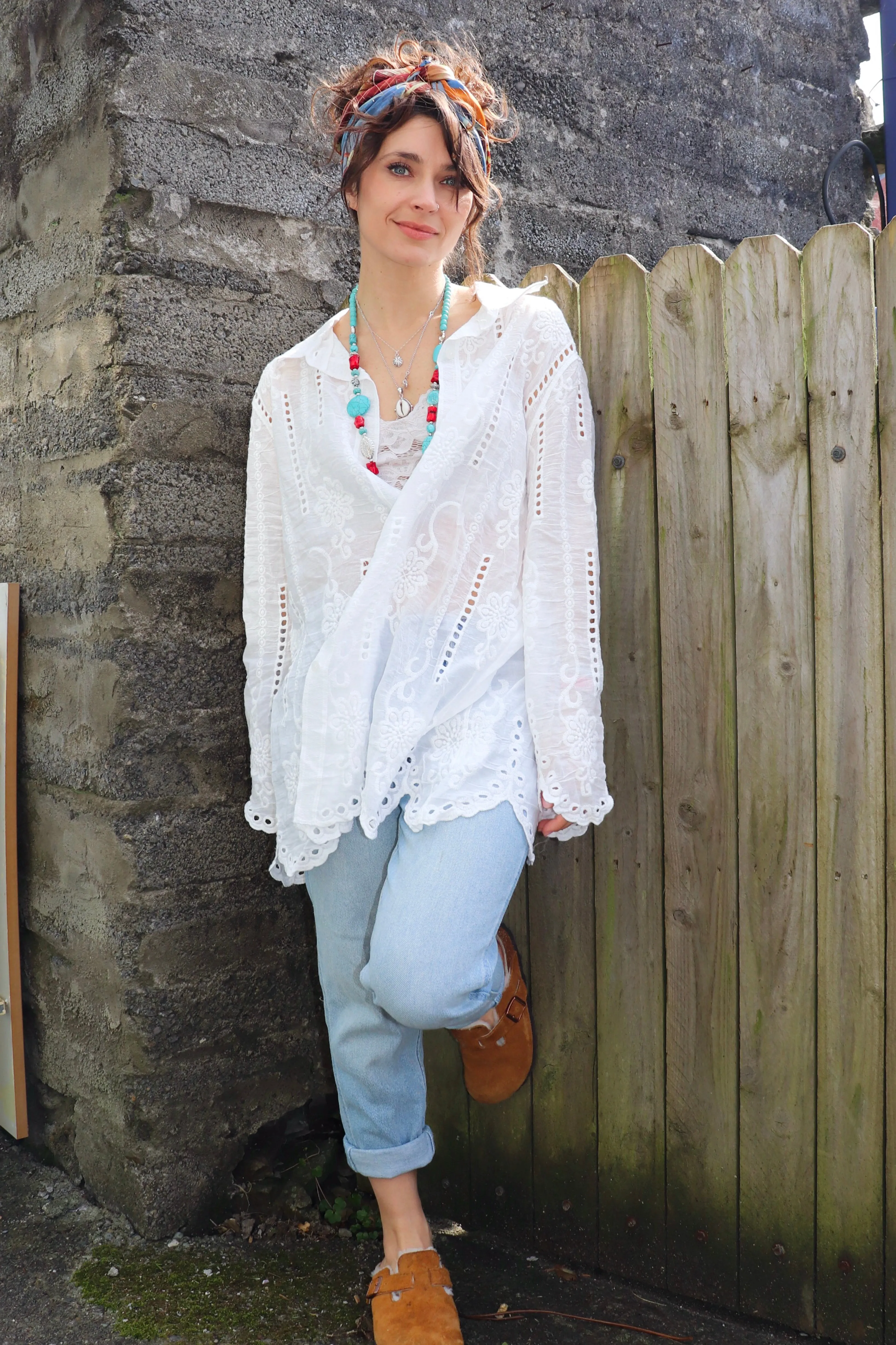 Floral broderie shirt