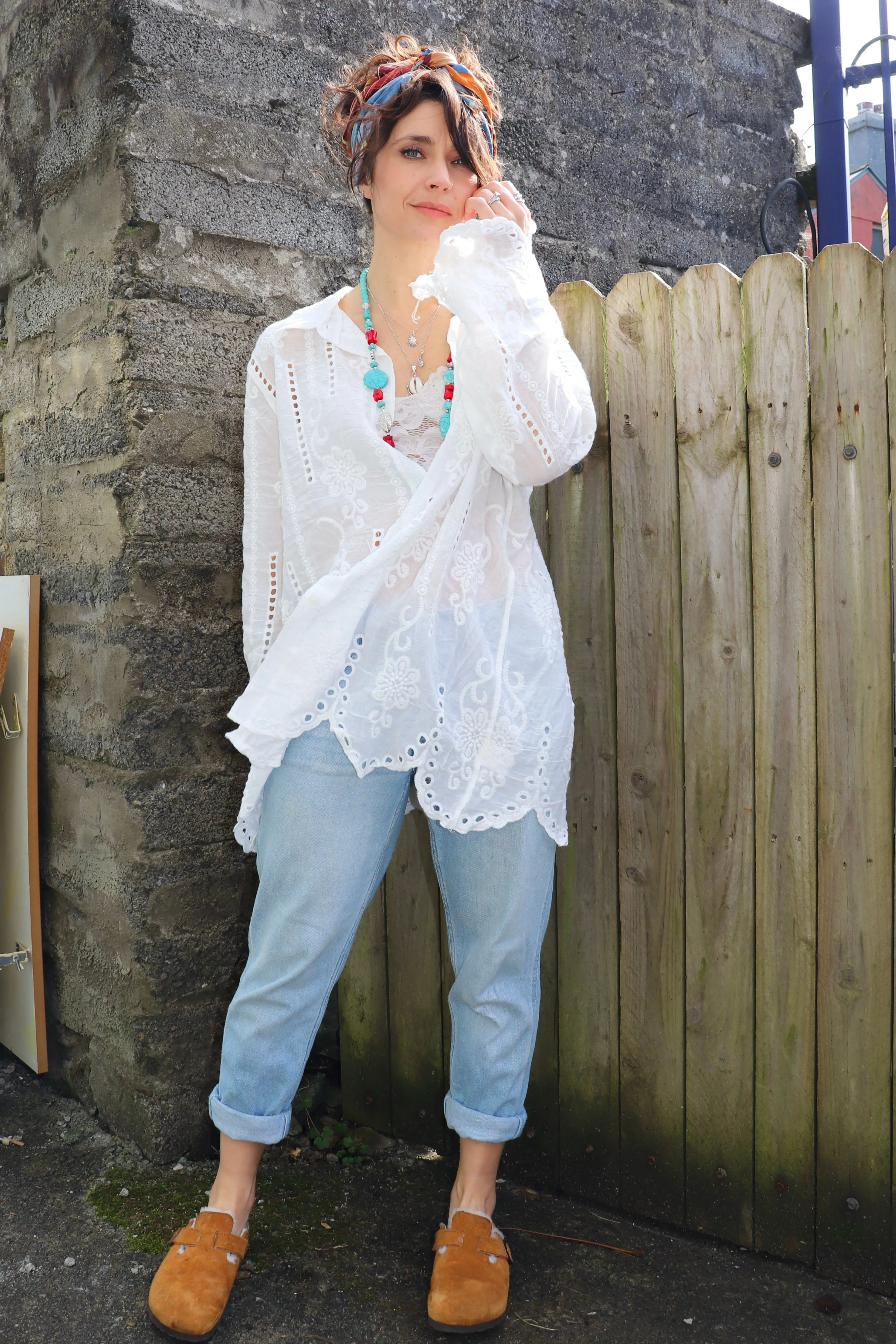 Floral broderie shirt