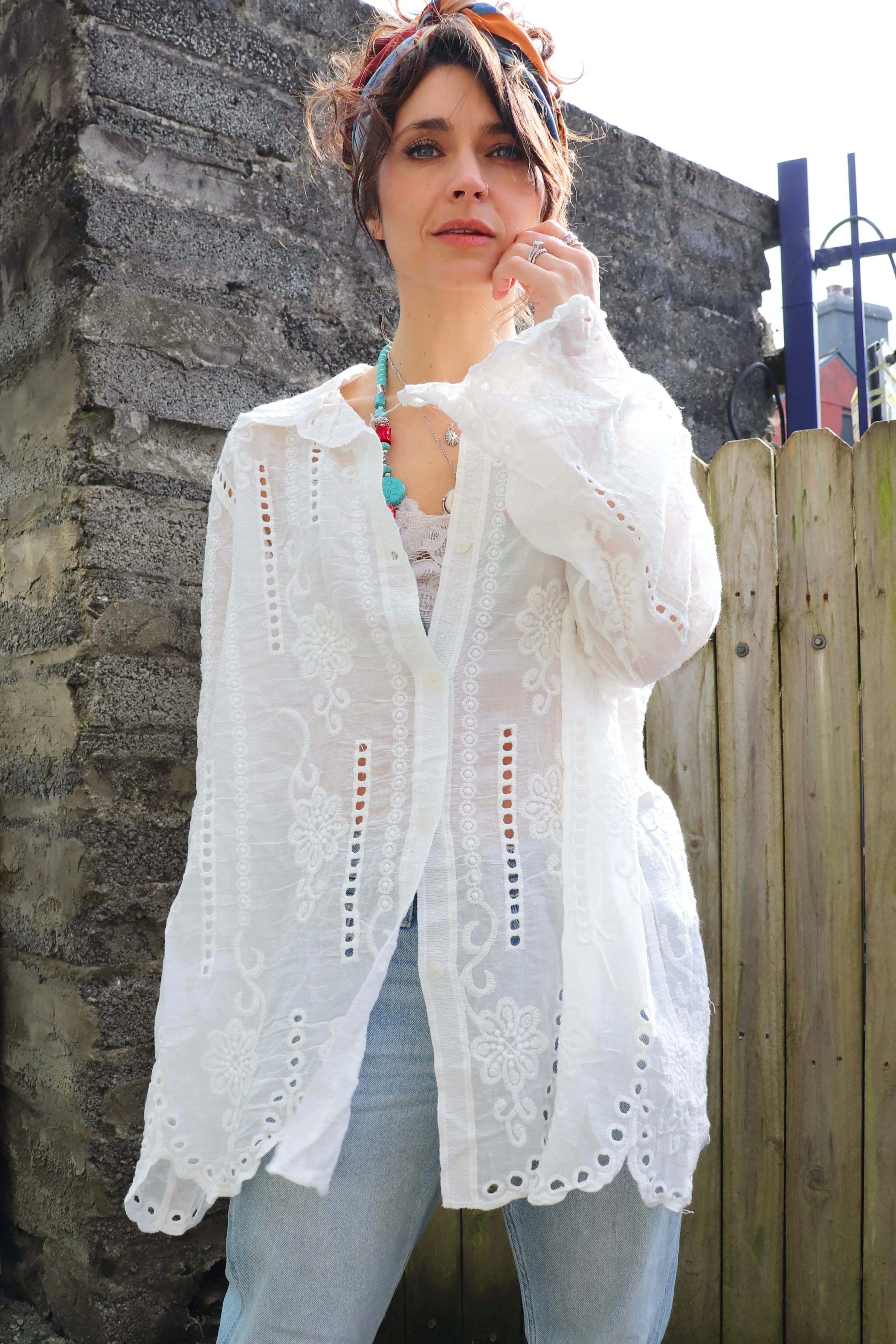 Floral broderie shirt