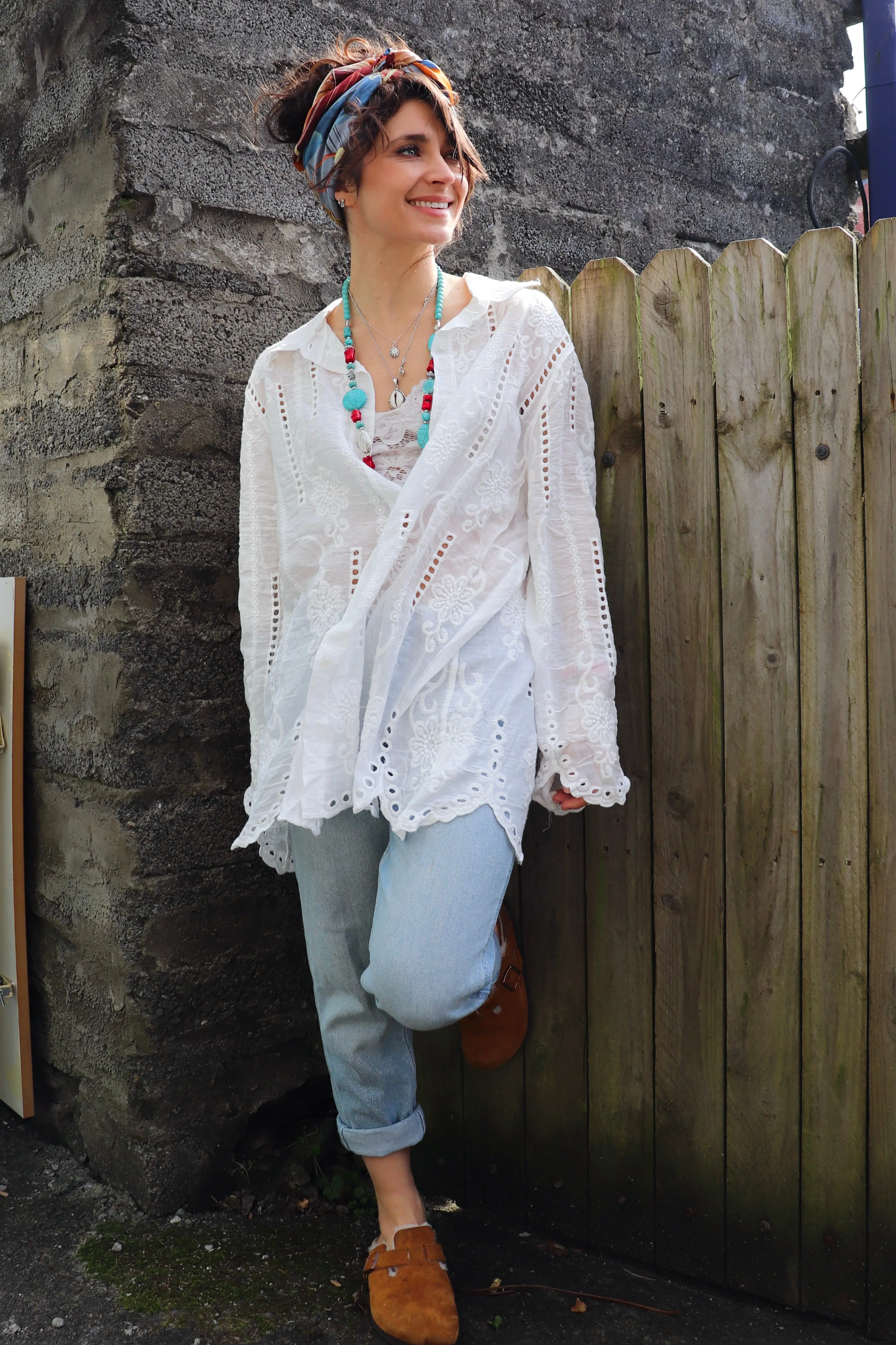 Floral broderie shirt