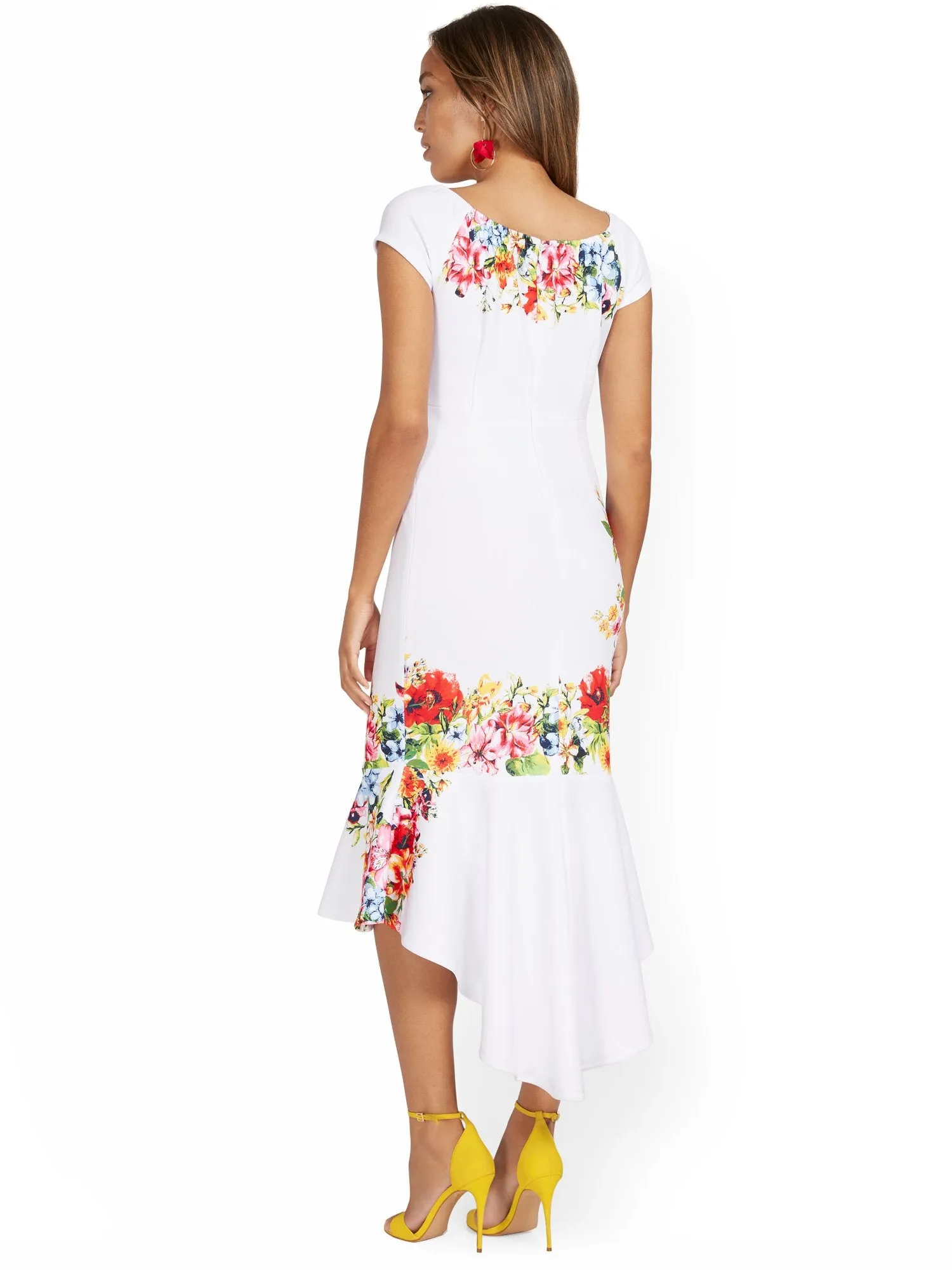 Floral-Print High-Low Ruffle-Hem Dress