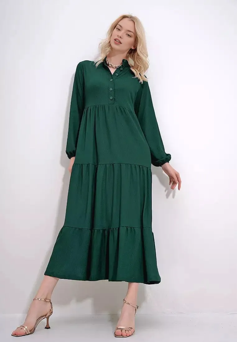 Flounce Hem Crinkle Maxi Dress