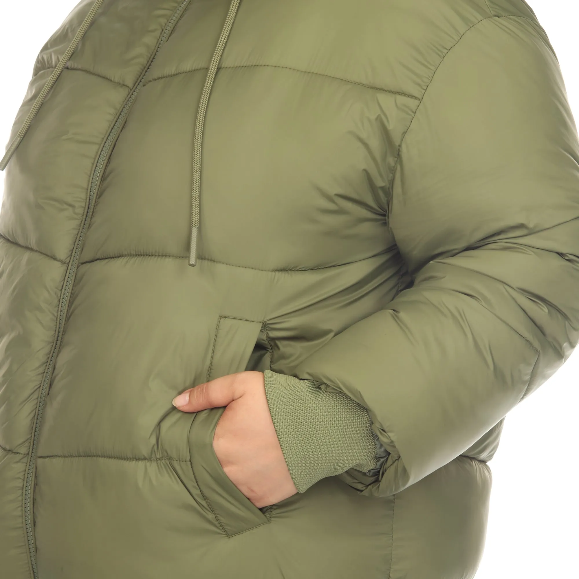 Full Front Zip Hooded Bomber Puffer Coat - Plus