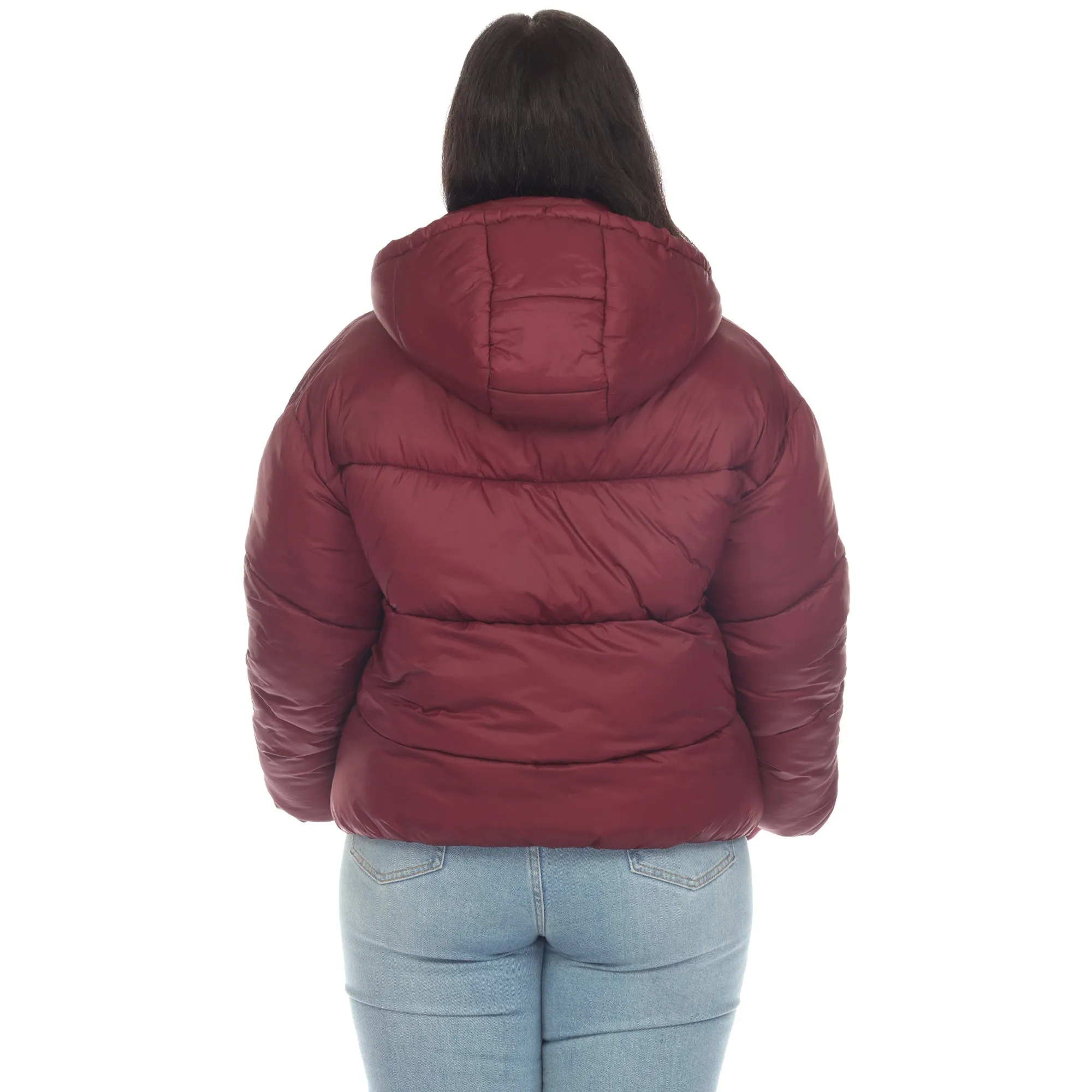 Full Front Zip Hooded Bomber Puffer Coat - Plus