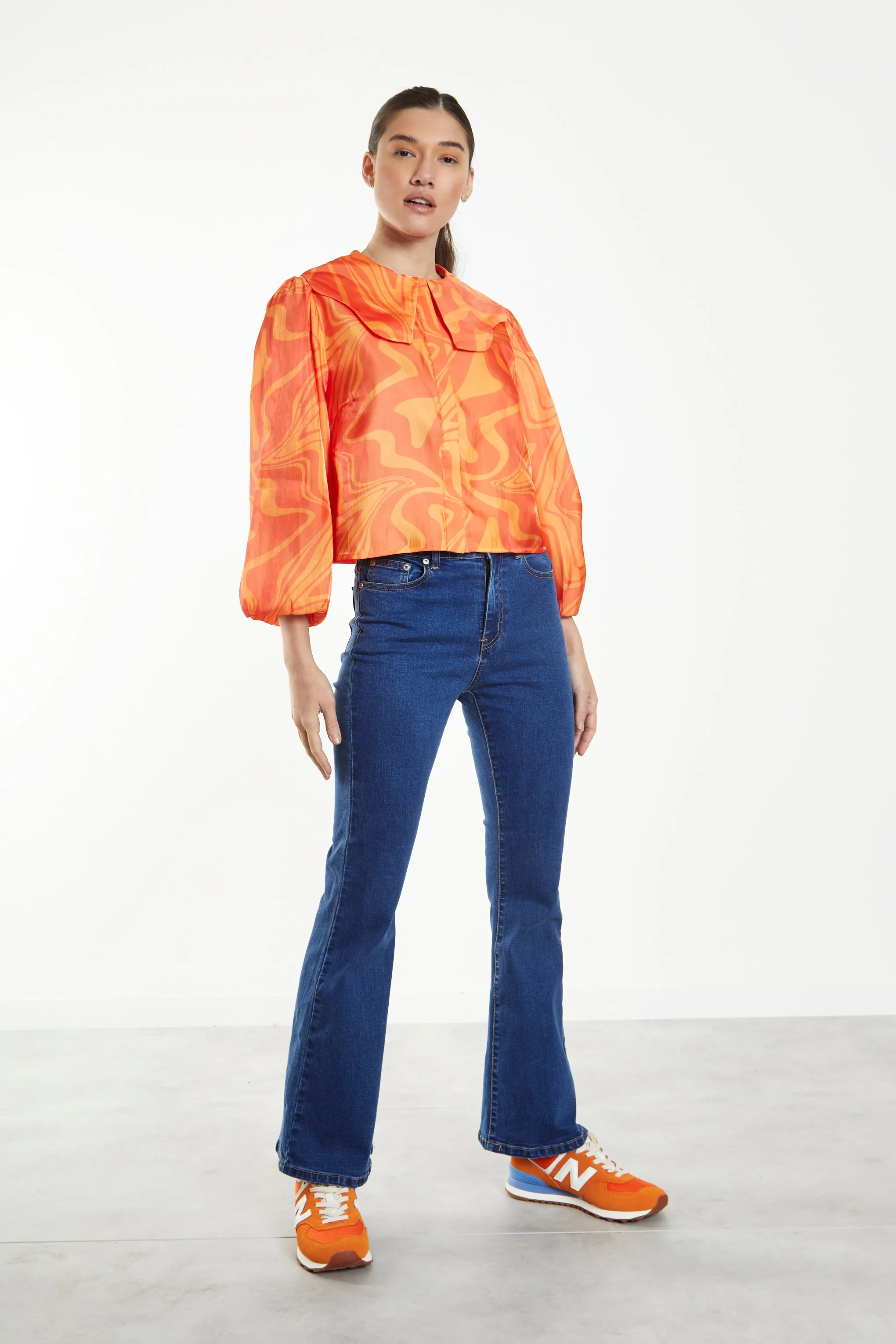 Glamorous Orange Marble Boxy Shirt with Statement Collar