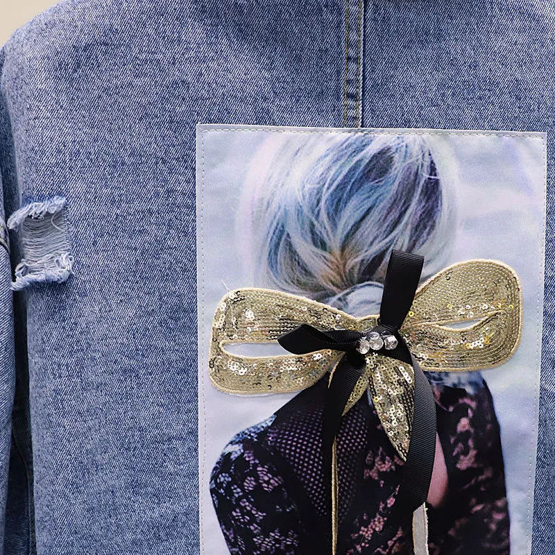 Glamzlife's Ripped Sequined Denim Jacket
