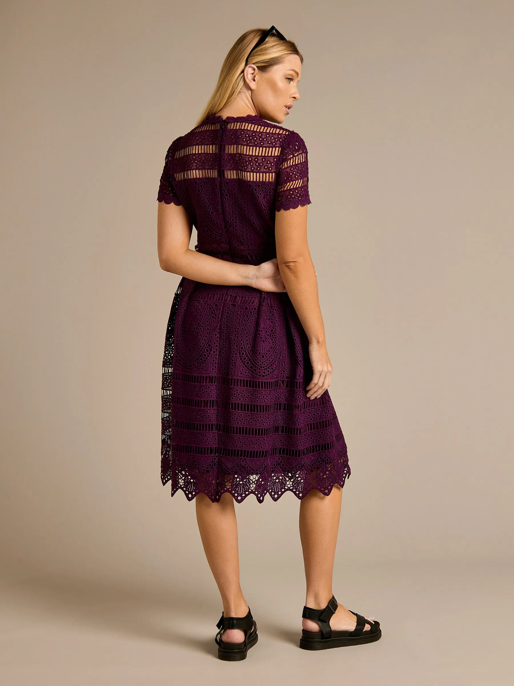 GWD Nicola All-over Lace Purple Knee Length Dress