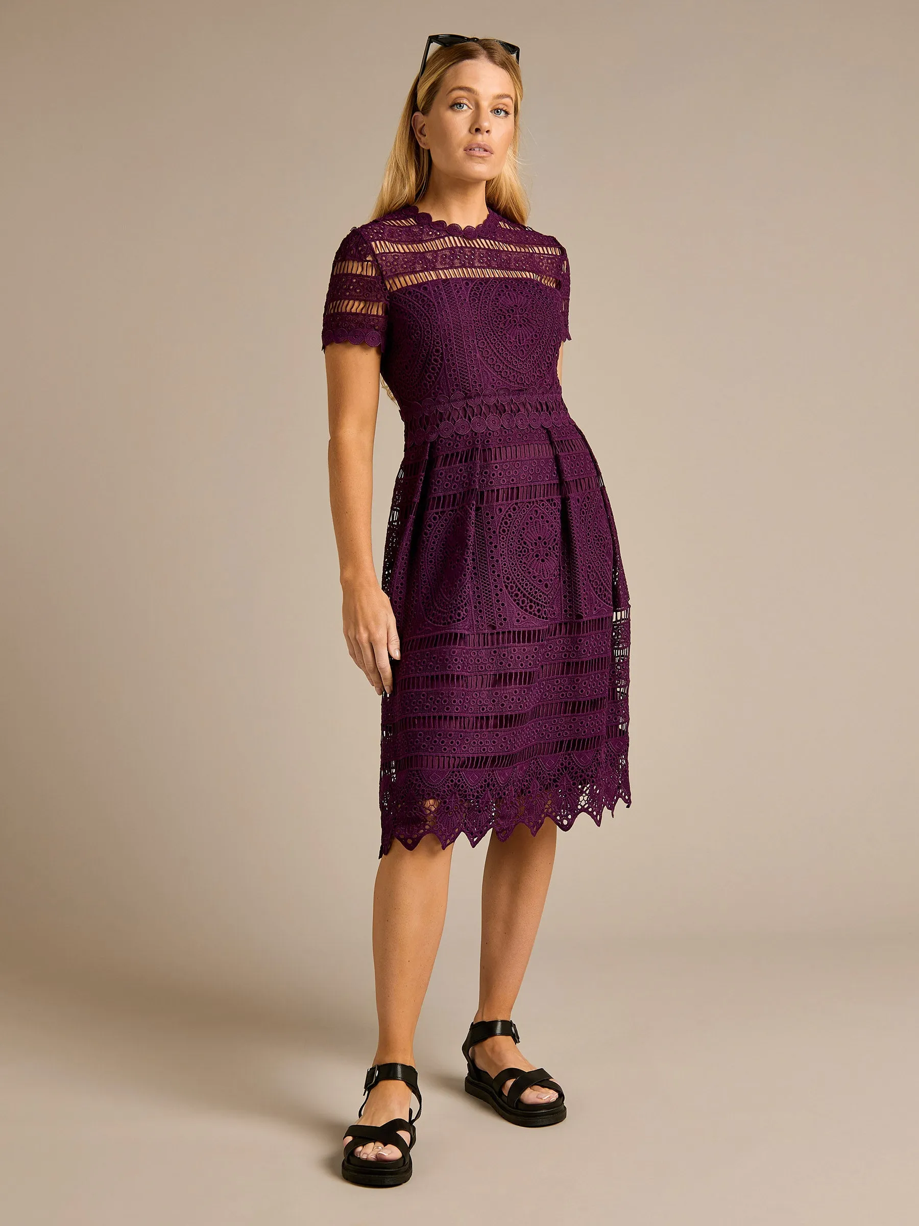 GWD Nicola All-over Lace Purple Knee Length Dress
