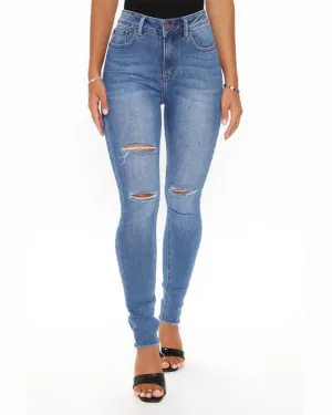 High Waist Slim Fit Ripped Jeans