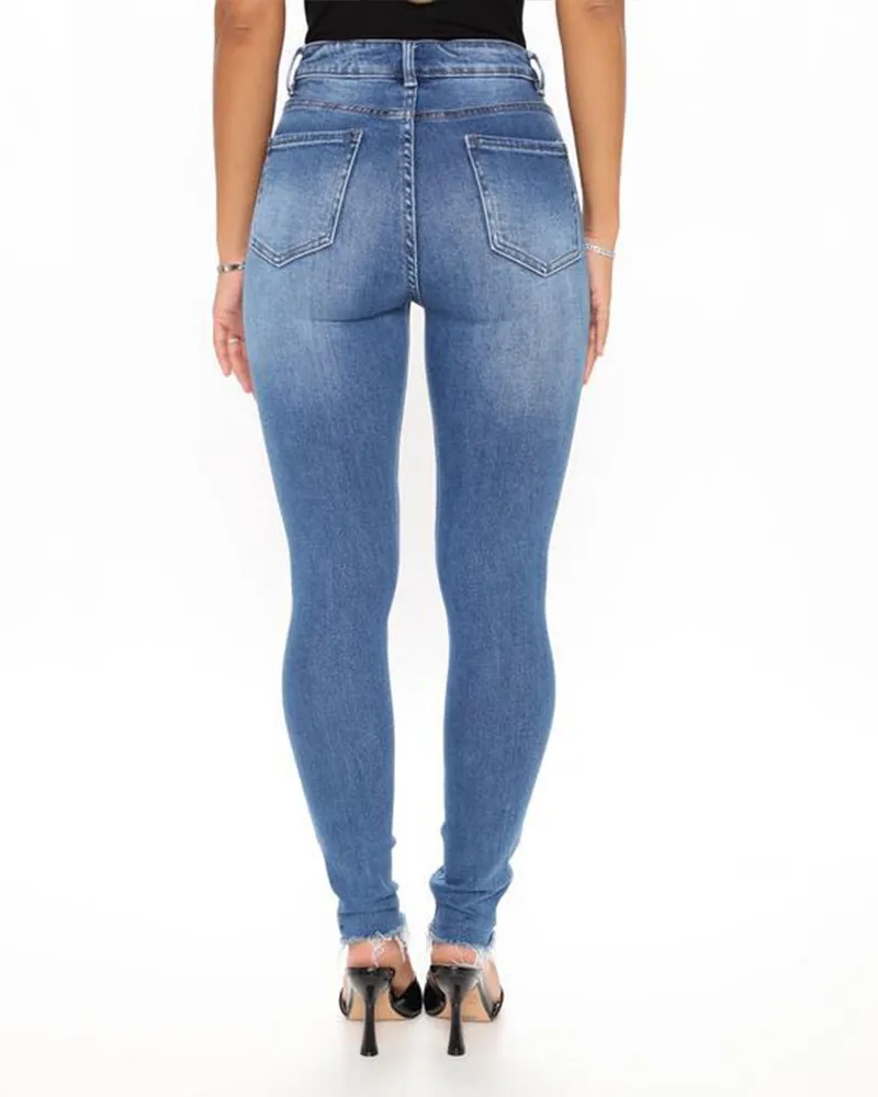 High Waist Slim Fit Ripped Jeans
