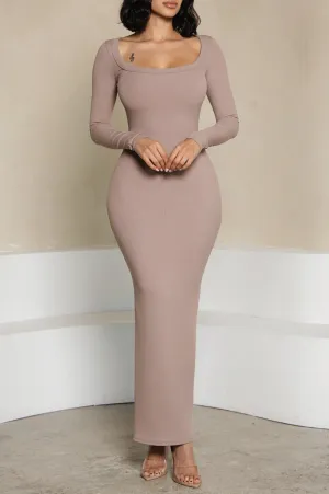 HMS Skins: Almond Baby Rib Long Sleeve Maxi Dress