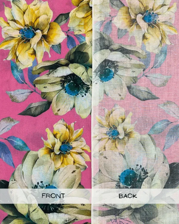 Hot Pink Yellow Floral Fabric | Multicolor Cotton Lawn Shirting 44W