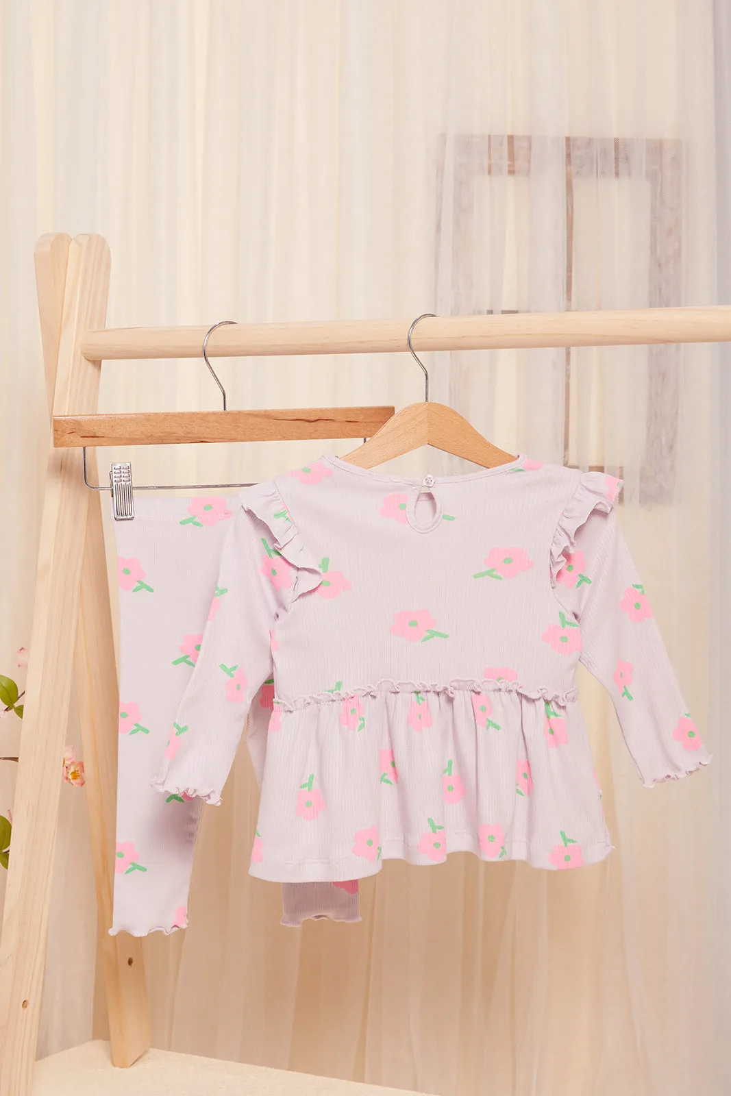 Infant Girls Lilac Floral Print Set (2 Piece)