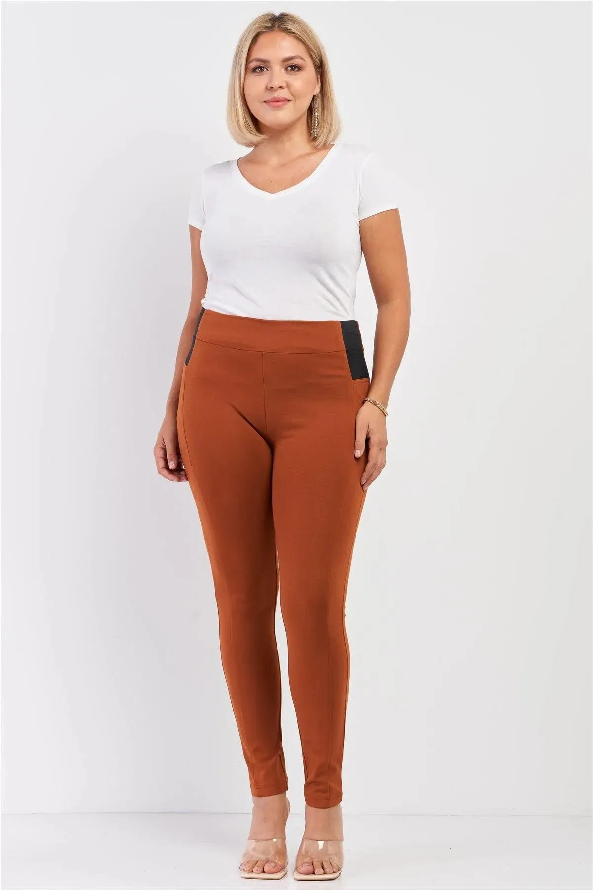Junior Plus Rust Rubber Side Detail Lace Side Leg Legging Slim Pants /2-2-2