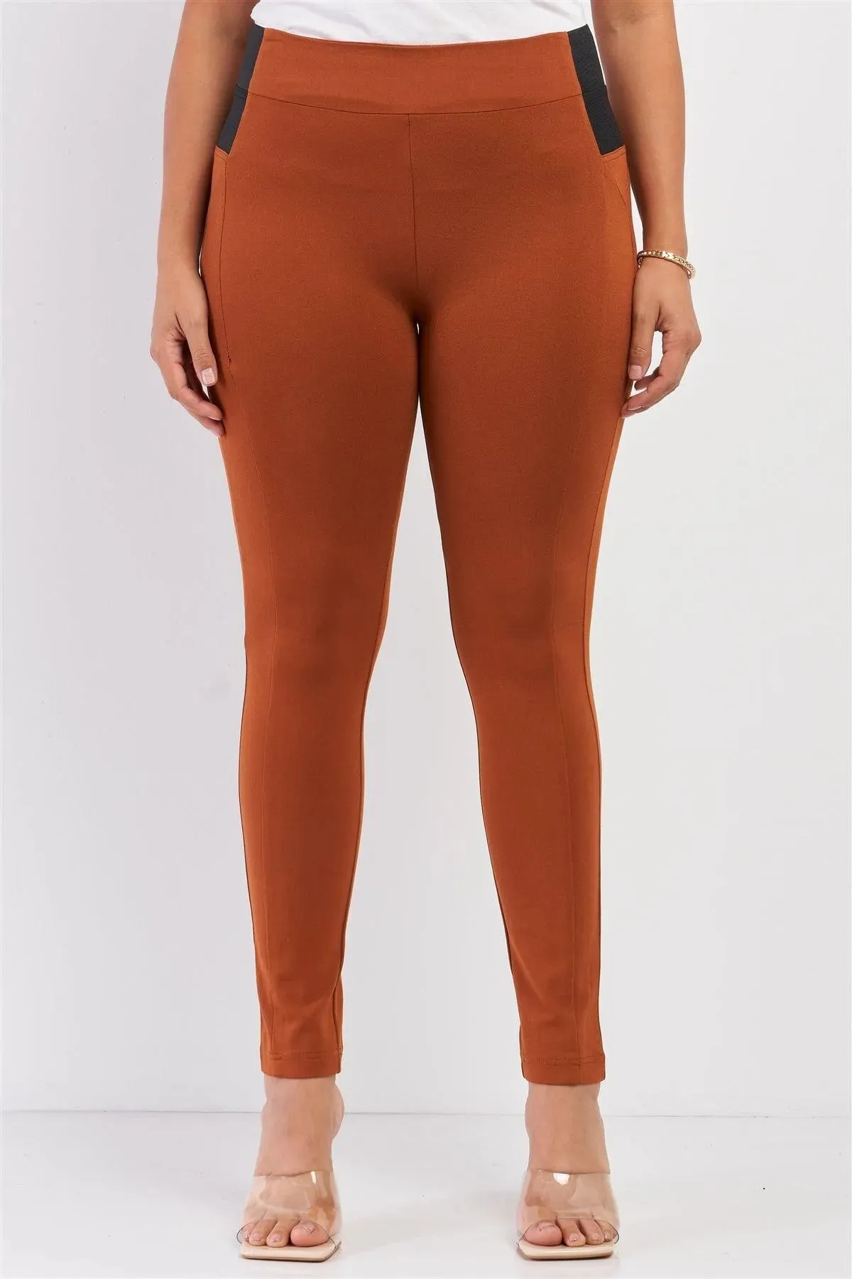 Junior Plus Rust Rubber Side Detail Lace Side Leg Legging Slim Pants /2-2-2