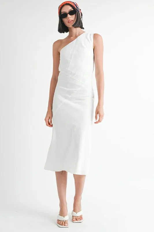 kesley ONE SHOULDER MID LINEN DRESS