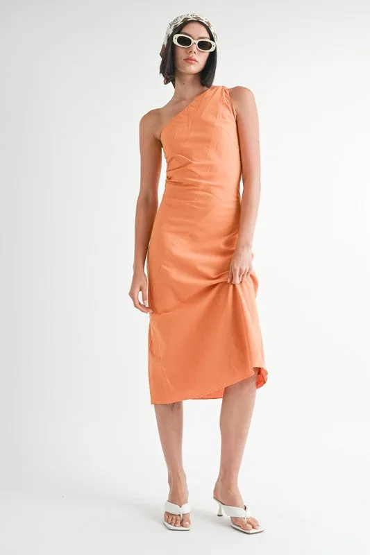 kesley ONE SHOULDER MID LINEN DRESS
