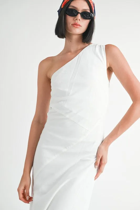 kesley ONE SHOULDER MID LINEN DRESS