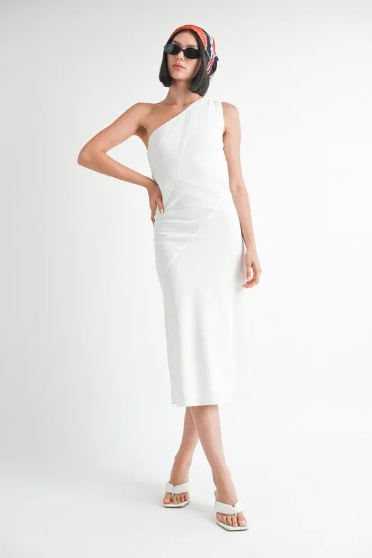 kesley ONE SHOULDER MID LINEN DRESS