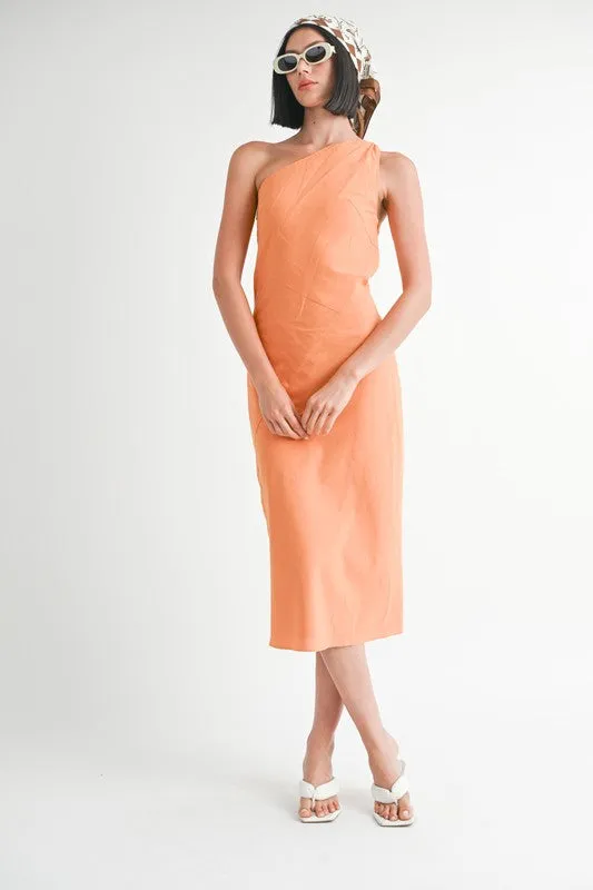 kesley ONE SHOULDER MID LINEN DRESS