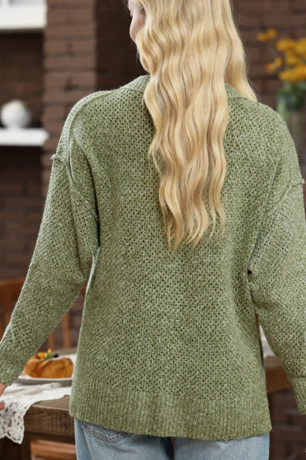 kesley V-Neck Dropped Shoulder Long Sleeve Sweater
