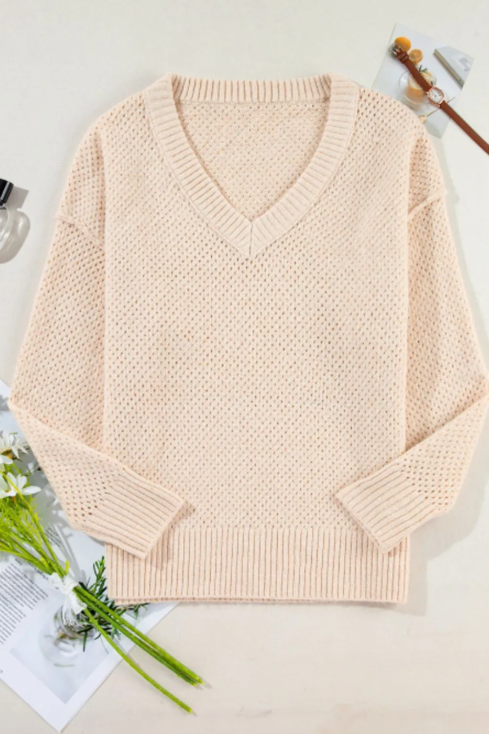 kesley V-Neck Dropped Shoulder Long Sleeve Sweater