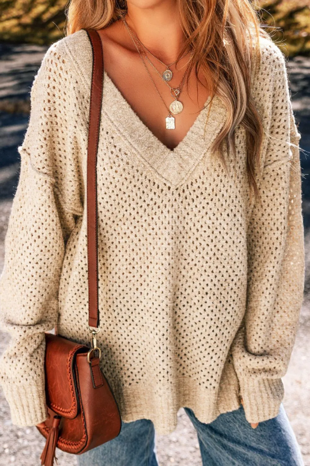 kesley V-Neck Dropped Shoulder Long Sleeve Sweater