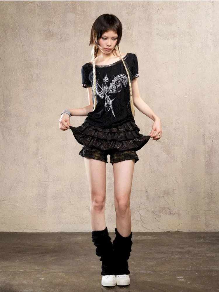 Lace Ruffle Skirt Pants