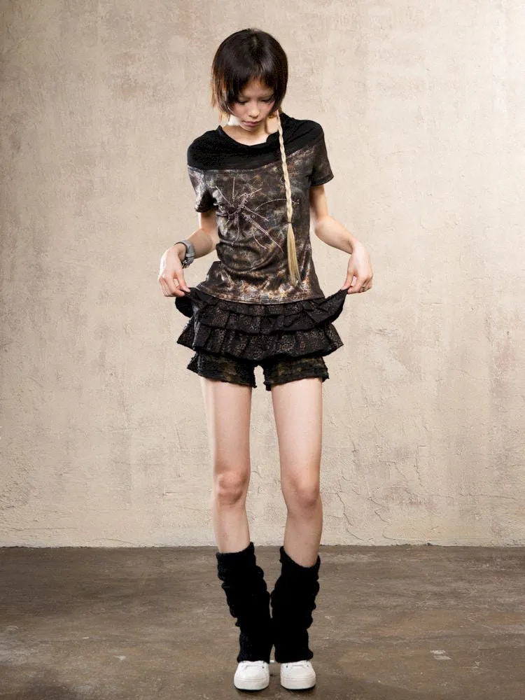 Lace Ruffle Skirt Pants