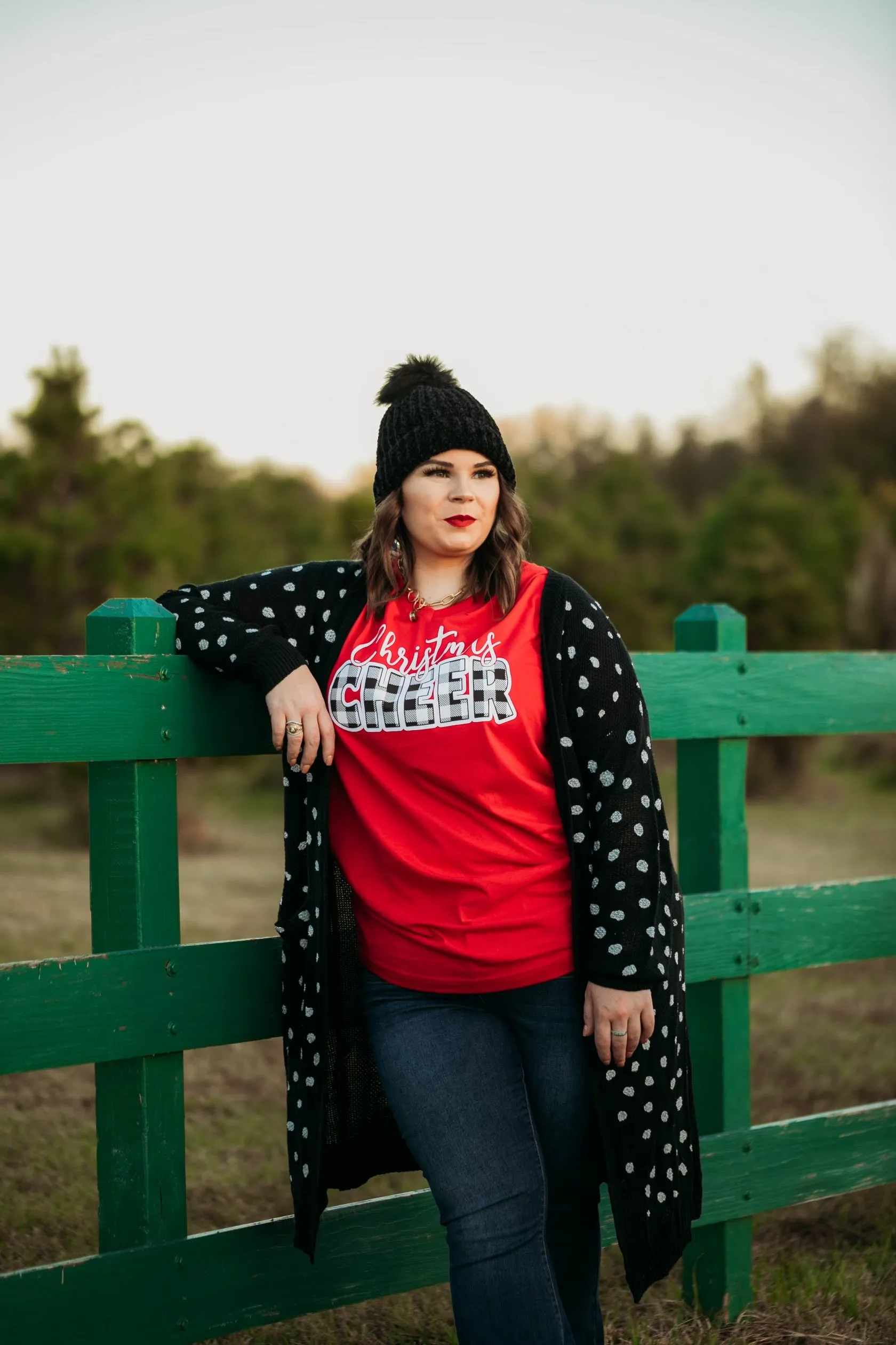 Last Chance Size Small & Medium | Christmas Cheer Short Sleeve Graphic Tee in Red
