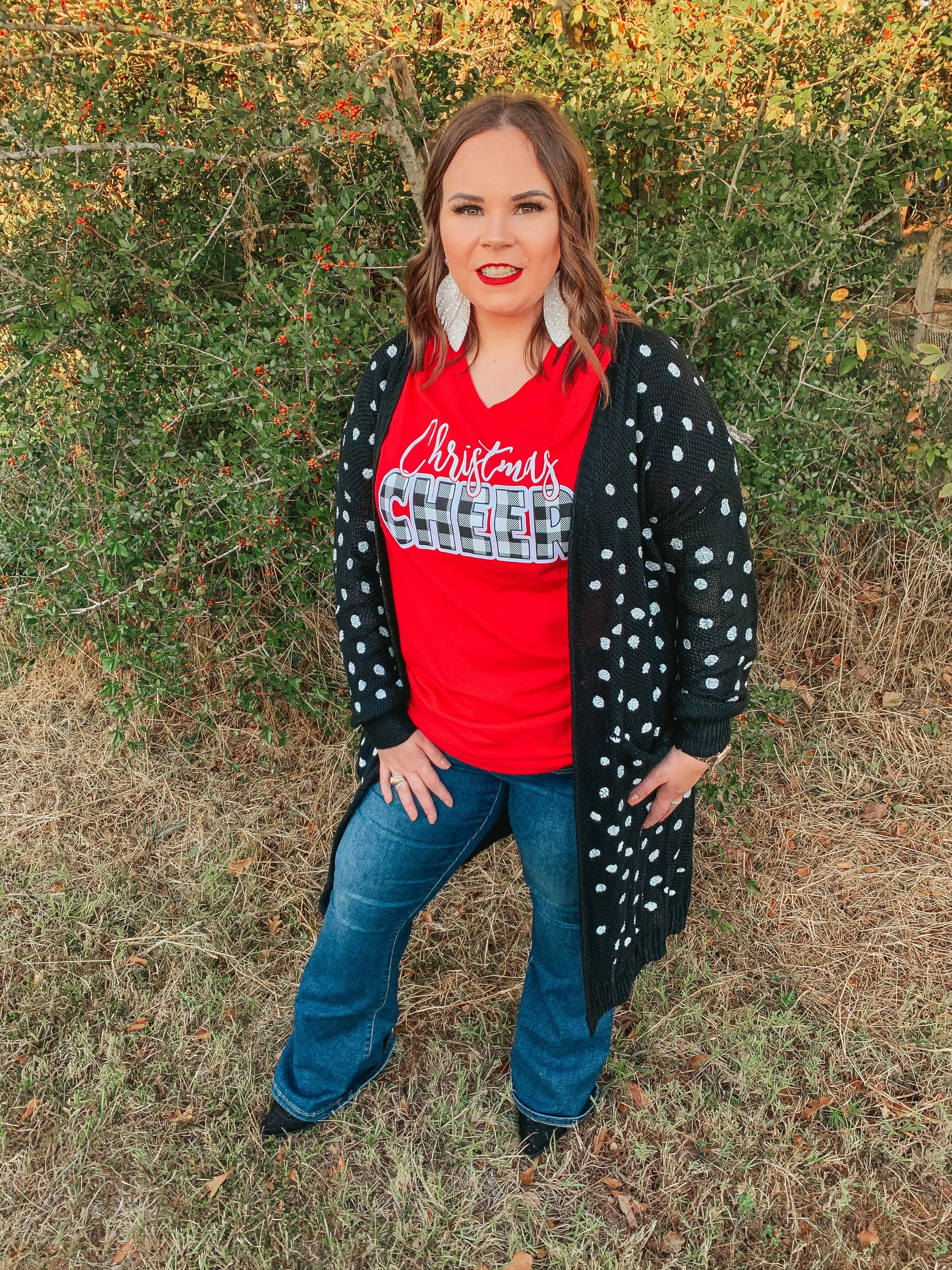 Last Chance Size Small & Medium | Christmas Cheer Short Sleeve Graphic Tee in Red