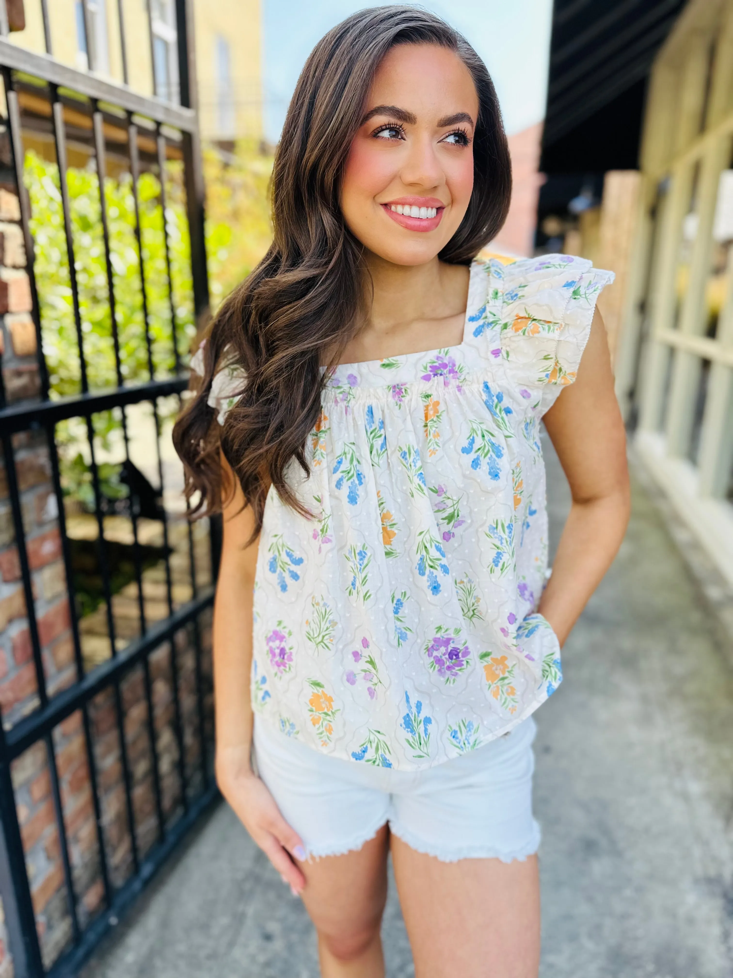 Lee Floral Flutter Top- Cream Floral