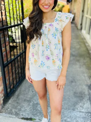 Lee Floral Flutter Top- Cream Floral