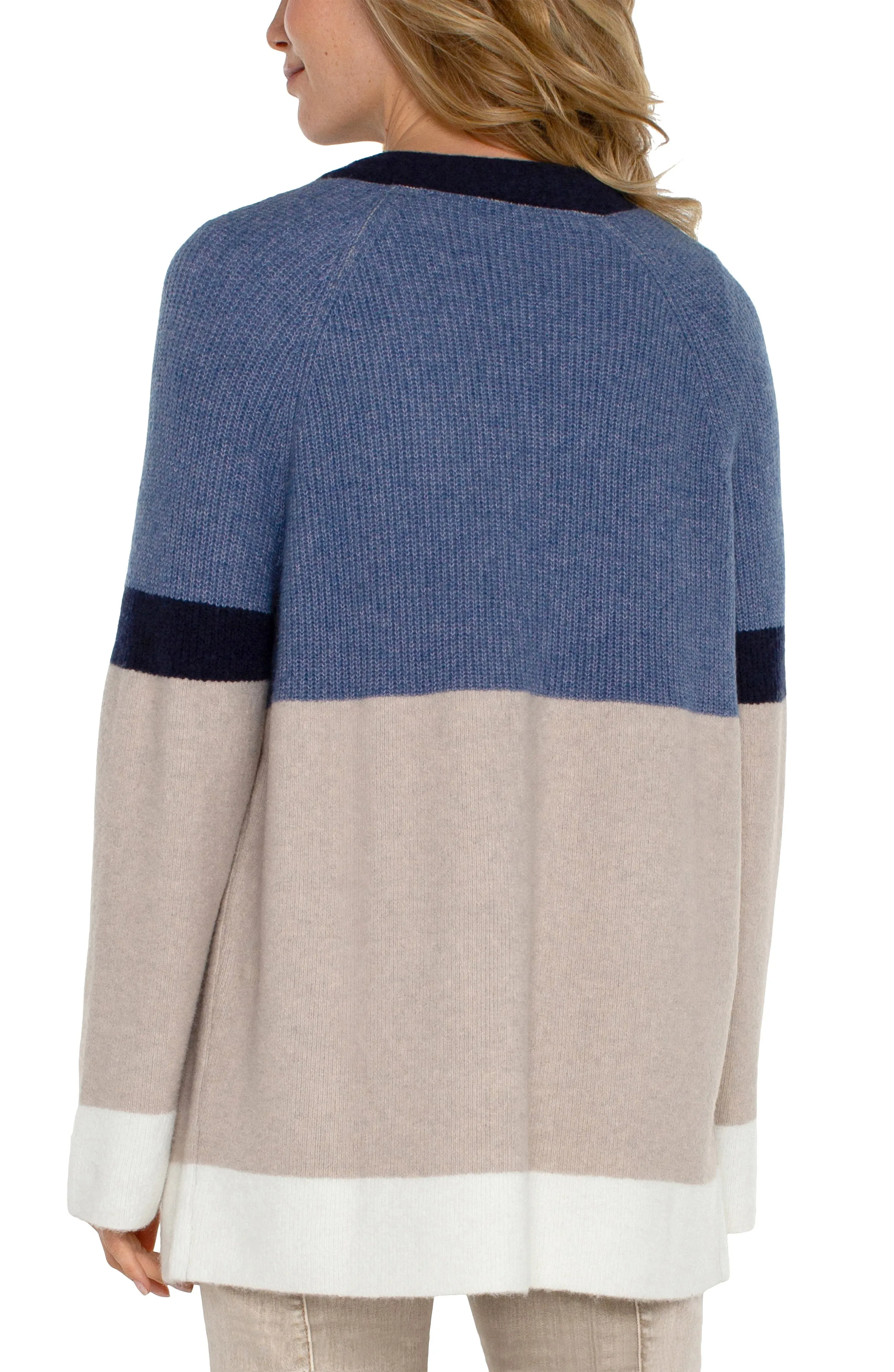 L/S OPEN FRONT COLOR BLOCK SWEATER