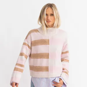 Marlow Mock Neck Retro Stripe ~ Blush