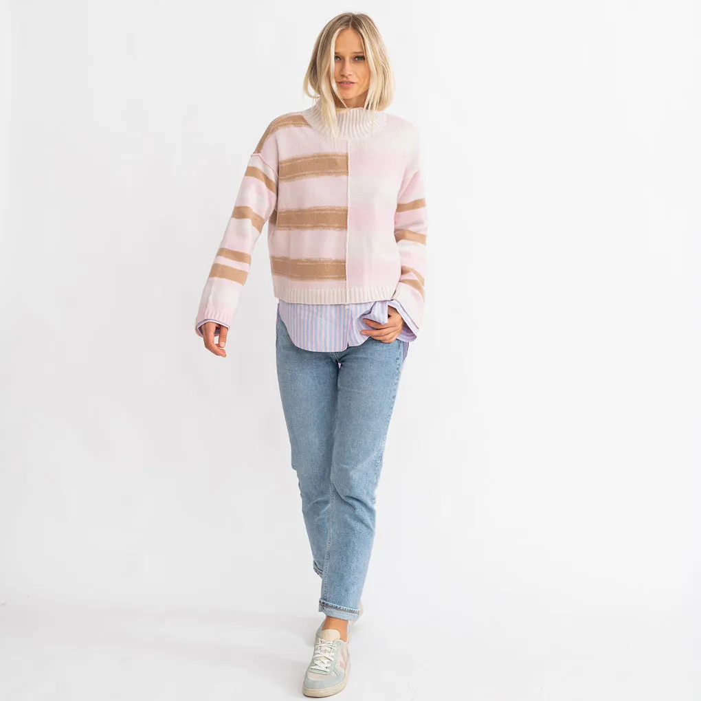 Marlow Mock Neck Retro Stripe ~ Blush