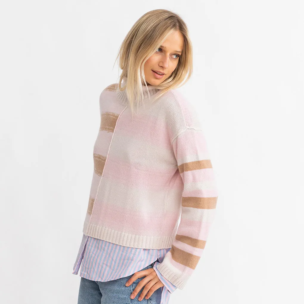 Marlow Mock Neck Retro Stripe ~ Blush