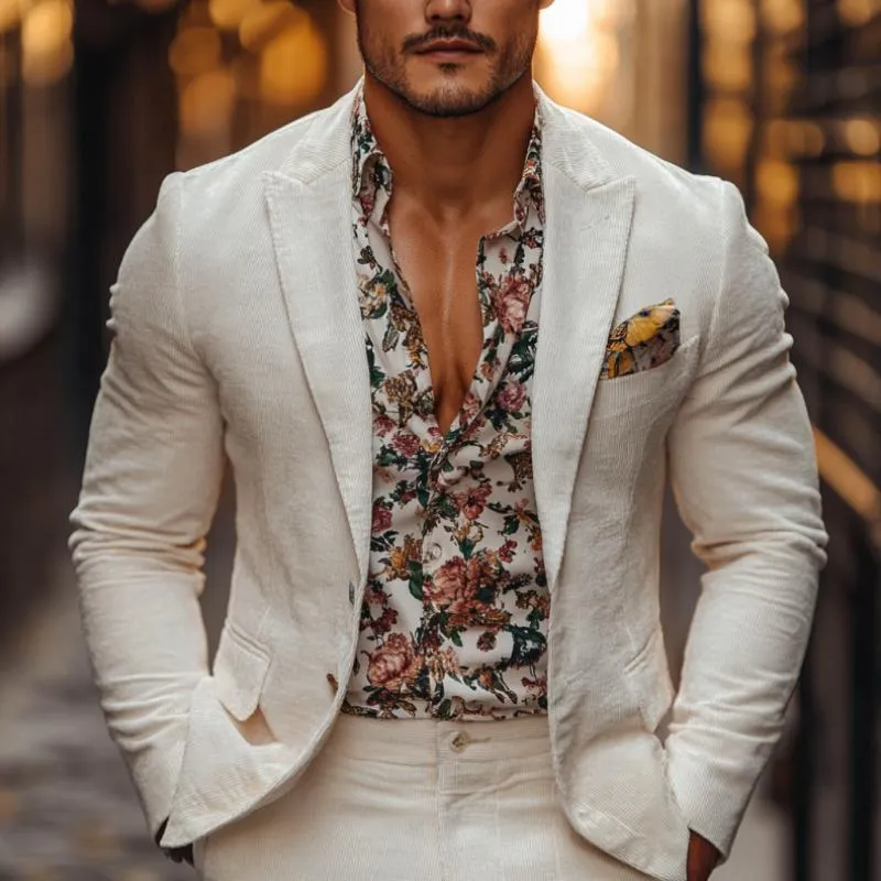 Men's Classic Casual Single-Breasted Slim Fit Corduroy Blazer 21138290K