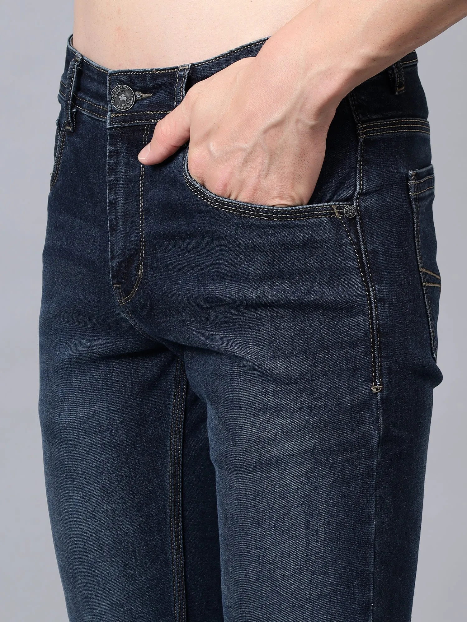 Men's Dark Blue Solid Full Length Stretchable Jeans